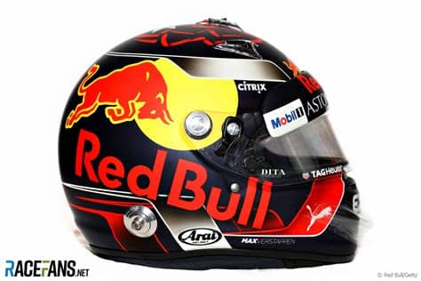 Helmleverancier arai liet racingnews365 op locatie weten dat verstappen vandaag (woensdag) nog rondjes rijdt met de 'oude' helm, die in nieuwe kleuren is gespoten. Max Verstappen, Red Bull, helmet, 2018 · RaceFans