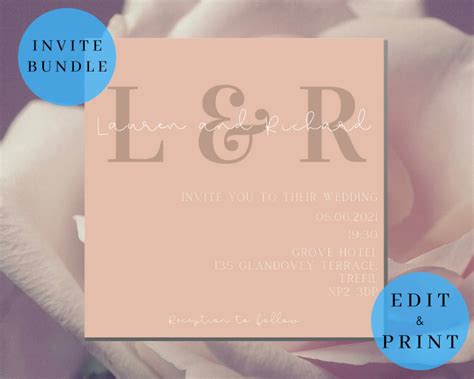 Nude Wedding Invitation Set Modern And Minimalist Invite Etsy UK
