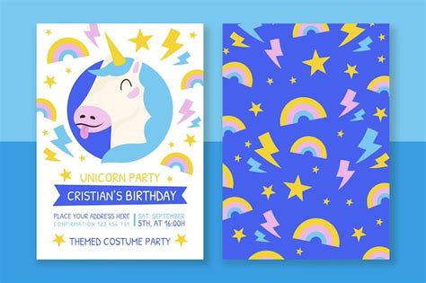 Free Vector Hand Drawn Unicorn Birthday Invitation Template