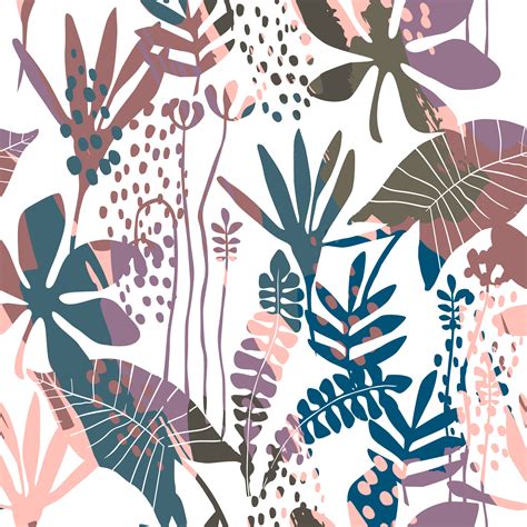 Colorful hand drawn flowers seamless pattern. Abstract floral seamless pattern with trendy hand drawn ...