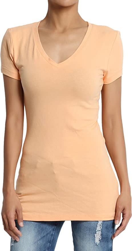 Themogan Womens Basic V Neck Short Sleeve T Shirts Stretch Cotton