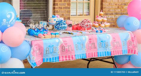Pink And Blue Outdoor Gender Reveal Party Decorations Stock Image