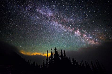 Fonds Decran Étoile Ciel Voie Lactée Nuit Arbres Сosmos Nature