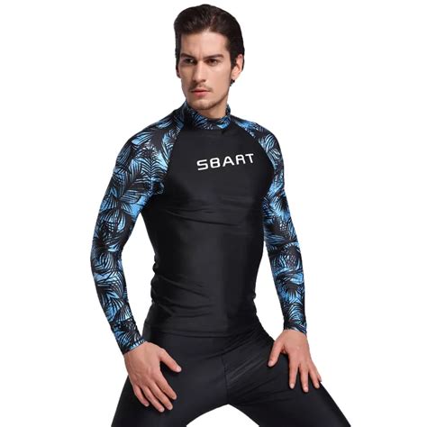 Sbart Mens Rash Guard Long Sleeves Swimwear Surf Clothing Diving Suits