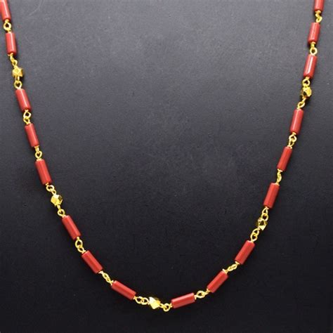 Stylish Gold Plated Cylinder Coral And Designer Golden Bead Chain Online