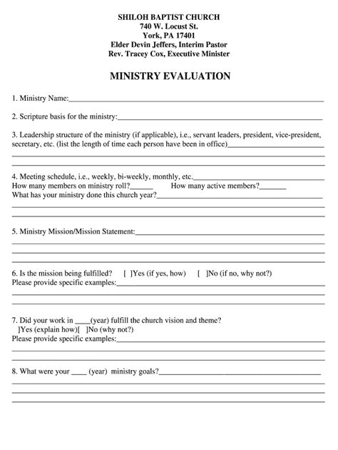 Ministry Evaluation Form Pdf Fill Online Printable Fillable Blank