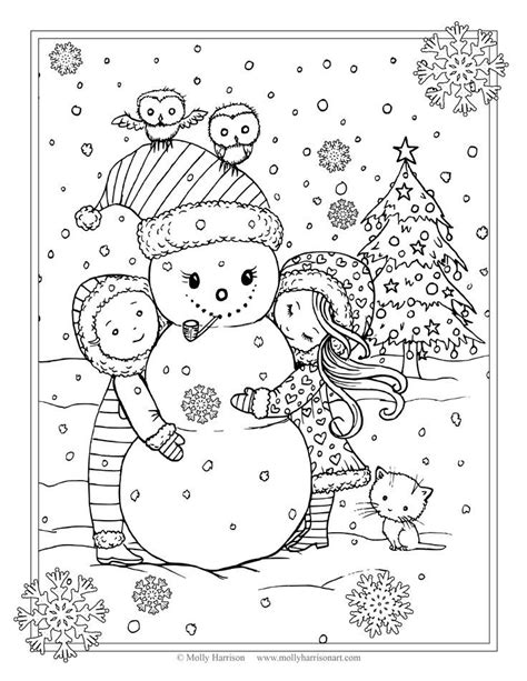 Kids love anything about snowman including its branched arms and carrot nose. Free Christmas Coloring Page Cute Snowman with Children ...