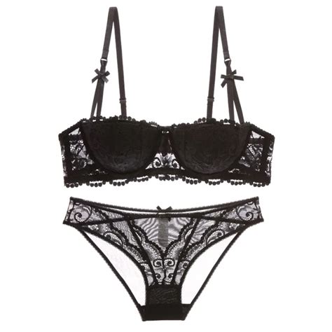 Thin Cotton Sexy Half Cup Bra And Panties Sets Black Women Lace Lingerie Set Push Up Brassiere