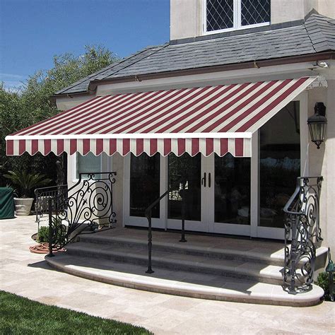 Buy Mcombo 13 X 8 Brick Red And Beige Manually Retractable Patio