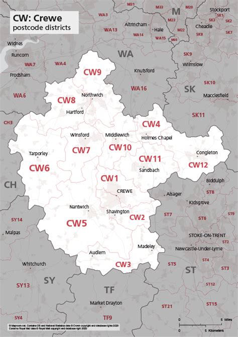 map of cw postcode districts crewe maproom