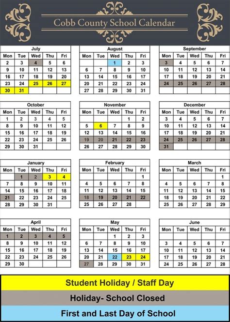 Cobb County School District Calendar Holidays 2018 2019 January Qualads