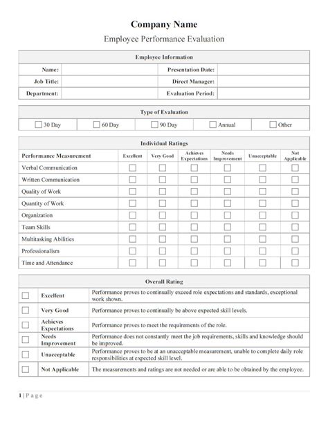 Ms Word Employee Performance Evaluation Template Etsy