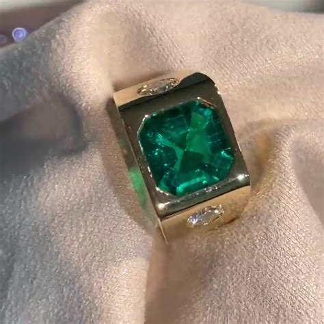 2ct Asscher Cut Emerald Ring For Men In Sterling Silver Sayabling Jewelry