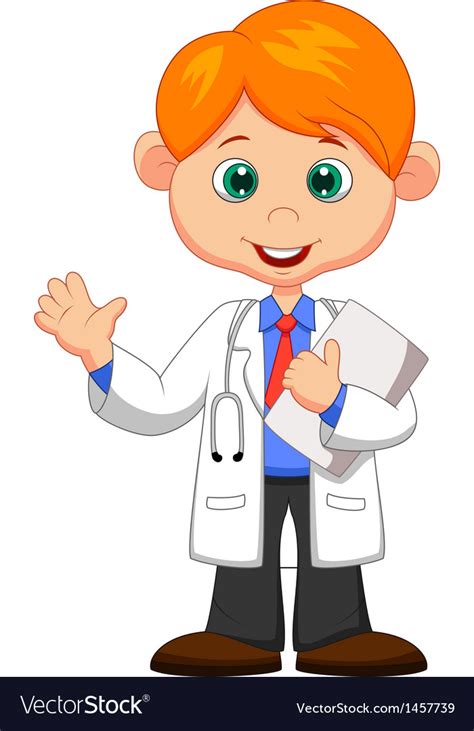 Cute Little Male Doctor Cartoon Waving Hand Vector Image