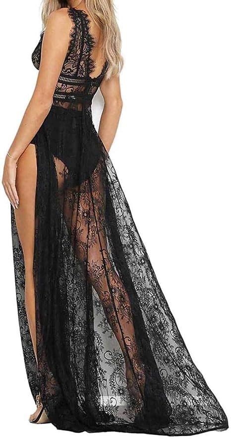 sexy lingerie for ladieswomens ladies hot dress see through lace dress sheer sides split maxi