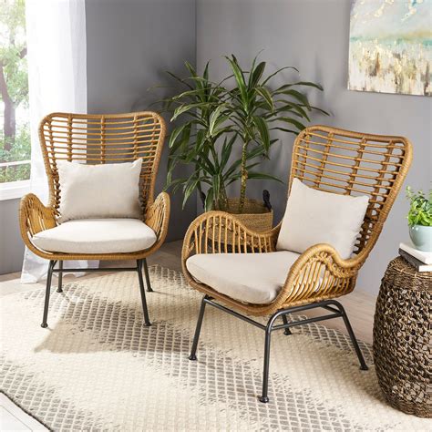 Gloria Indoor Wicker Accent Chairs With Cushions Set Of 2 In 2021