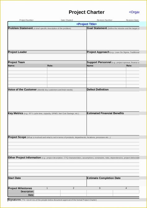 Project Forms Free Templates Of 2019 Project Charter Template Fillable