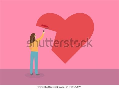 Vector Illustration Woman Draws Heart On Stock Vector Royalty Free 2101955425 Shutterstock
