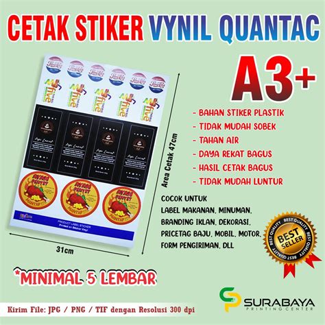 Cetak Stiker Vinyl Quantac Cutting Ukuran A3 Shopee Indonesia