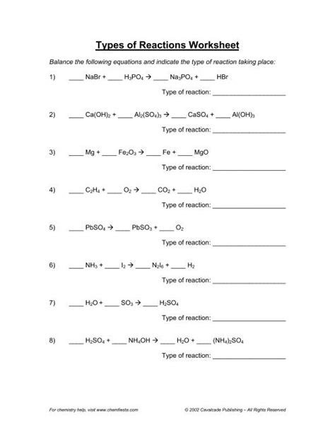 1) ____ c5h12 + ____ o2 à ____ co2 + ____ h2o + heat. Types of Reactions Worksheet