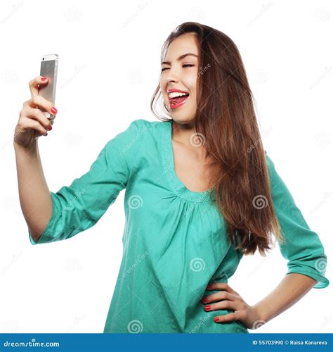 Dosyć Nastoletnia Dziewczyna Bierze Selfies Zdjęcie Stock Obraz