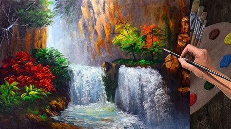 Basic Acrylic Painting Easy Waterfall In Hidden Landscape