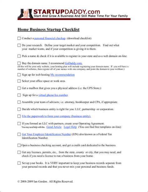 Free Business Start Up Checklist With 15 Samples