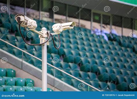 Surveillance Cameras Controlling Stadium Stock Photo Image Of Court