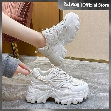 Korean High Cut White Sneaker For Women Chunky Shoes Shopee Philippines