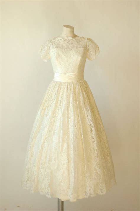 1950s Tea Length Wedding Dress Vintage Lace Wedding Dress Etsy