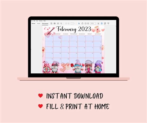 Editable February 2023 Calendar Sweet Valentine With Love Etsy