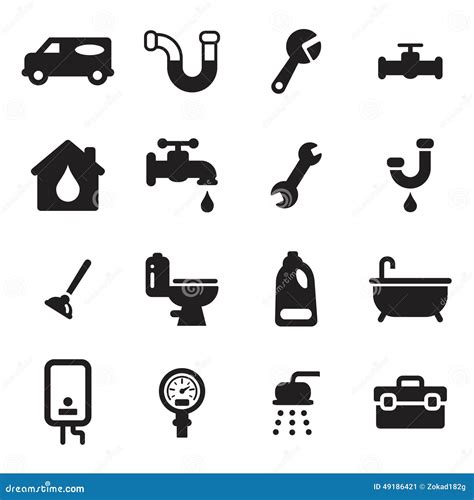 Plumbing Icons Stock Vector Illustration Of Faucet French 49186421
