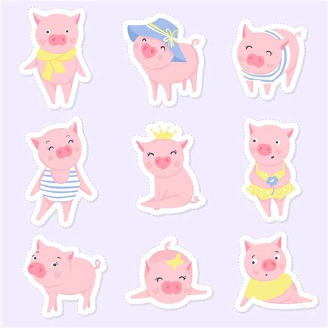 Premium Vector Cute Pink Pigs Set