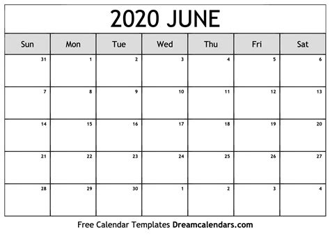 June 2020 Calendar Free Blank Printable With Holidays