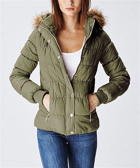 Look At This Glamsia Olive Faux Fur Hood Double Closure Short Puffer
