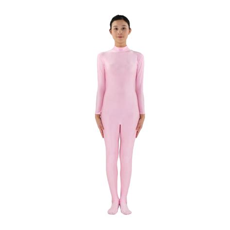 Pink Adult Lycra Spandex Zentai Women Long Sleeve Turtleneck Full Body