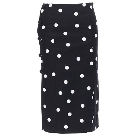 Monse Black White Polka Dot Stif Cotton Button Side Pencil Skirt Us0 26