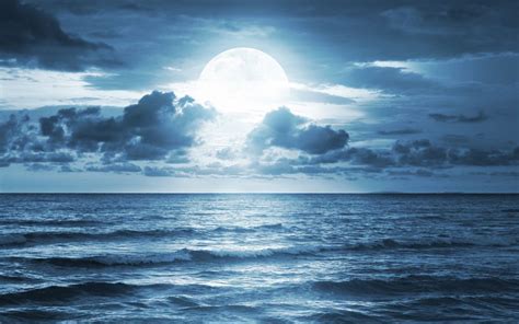 Ocean Sea Moonlight Dramatic Scene Full Moon Beautiful