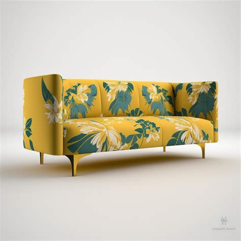 Premium Photo A Yellow Couch With A Floral Pattern On It