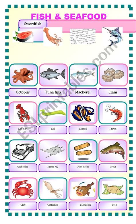 Fish And Seafood Esl Worksheet By Nessanenmacil