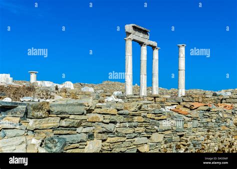 Europe Greece Delos Archaeological Site The Temple Of Apollo Ruins