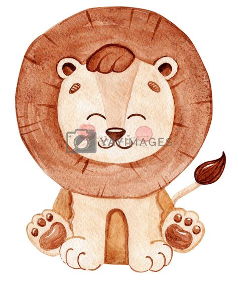 Watercolor Cute Lion Baby Isolated On White Background African Wild