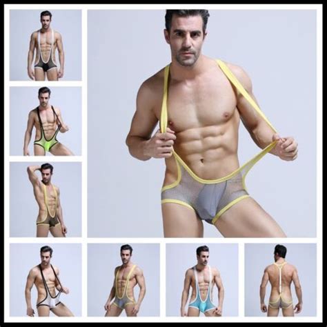 Hommes Maille Résille Body Sexy Sous Vêtement Mankini Catch Suspensoir Lingerie eBay