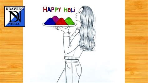 How To Draw A Girl Celebrate Holi Festival Pencil Sketch For