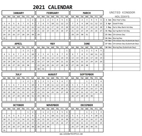 2021 Calendar Uk Printable Calendar Template Printable