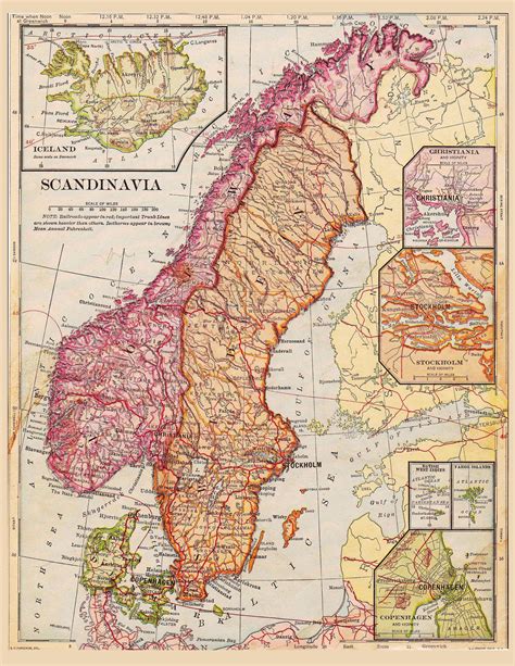 Printable Antique Old Map Of Scandinavia Circa 1916 Vintage Etsy