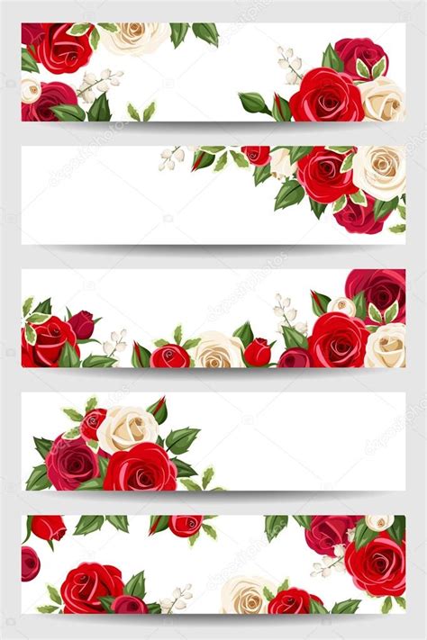 Set Of Five Vector Web Banners With Red And White Roses Premium Vector