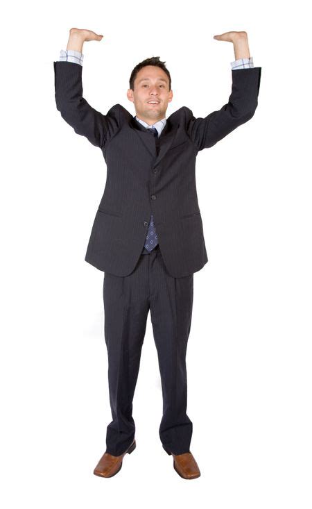 Business Man Holding Something Up Over A White Background Freestock