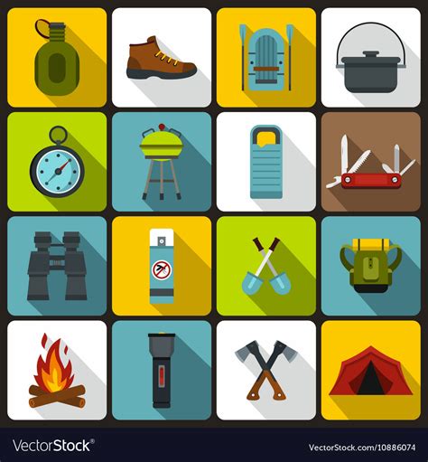 Recreation Tourism Icons Set Flat Style Royalty Free Vector