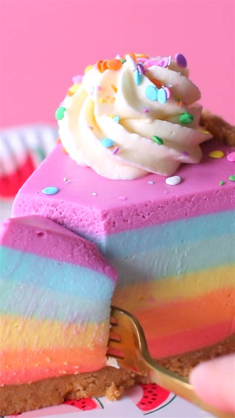 No Bake Rainbow Cheesecake Recipe Cake Recipes Desserts Rainbow
